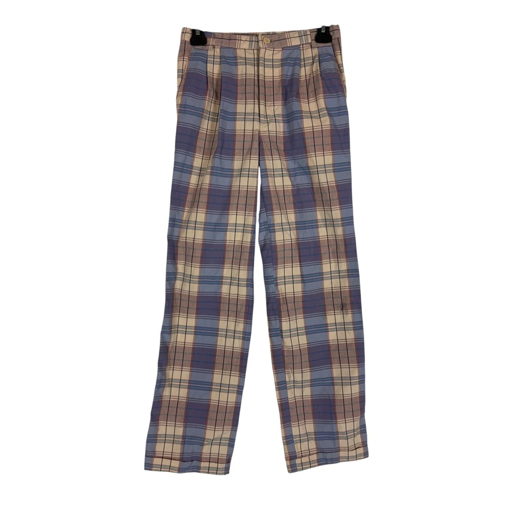Cotler Pants Mens 26x27 Multicolor Plaid Relaxed Fit Pleated Chino Summer Casual